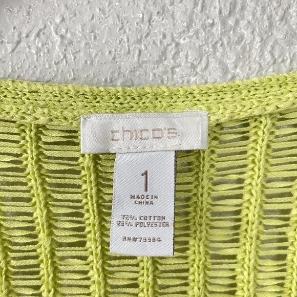 Chicos Cardigan Size 1 Open Knit Ladder Stitch Ribbed Pistachio Green Whimsical - Picture 4 of 7